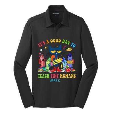 ItS A Good Day To Teach Tiny Humans Prek Cat Teacher Lover Silk Touch Performance Long Sleeve Polo