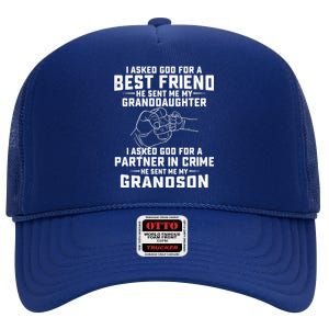 I Asked God For A Best Friend Great For Grandma High Crown Mesh Back Trucker Hat