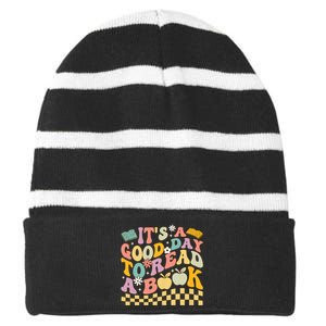 Its A Good Day To Read A Book Teacher Girl Boy Striped Beanie with Solid Band