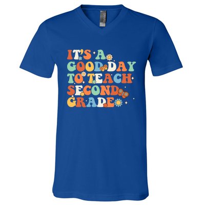 Its A Good Day To Teach Second Grade Teacher Back To School Cool Gift V-Neck T-Shirt