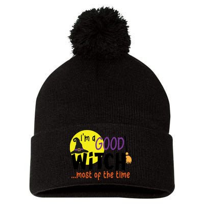Im A Good Witch Most Of The Time Witch Hat Halloween Quote Pom Pom 12in Knit Beanie