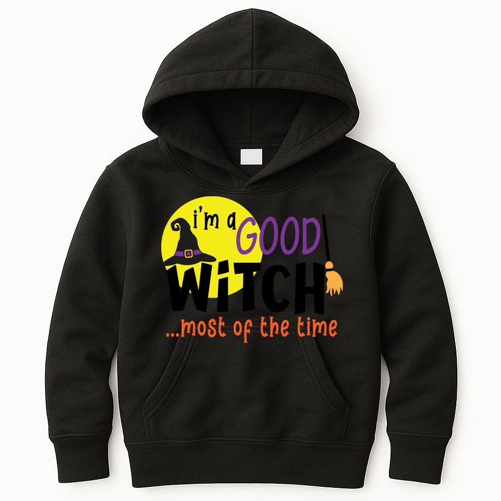 Im A Good Witch Most Of The Time Witch Hat Halloween Quote Kids Hoodie