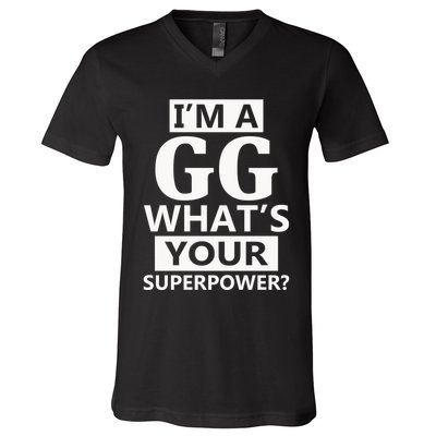 I'm A Gg What's Your Superpower Funny Great Grandma V-Neck T-Shirt