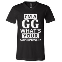 I'm A Gg What's Your Superpower Funny Great Grandma V-Neck T-Shirt