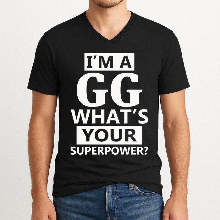 I'm A Gg What's Your Superpower Funny Great Grandma V-Neck T-Shirt