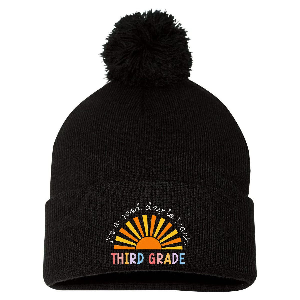 It's A Good Day To Teach 3rd Grade Teacher Pom Pom 12in Knit Beanie
