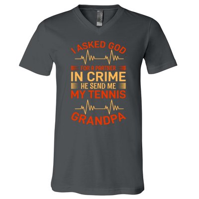 I Asked God For A Partner In Crime He Send Me My Tennis Grandpa V-Neck T-Shirt