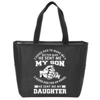 I Asked God To Make Me A Better Man He Sent Me my Son Zip Tote Bag