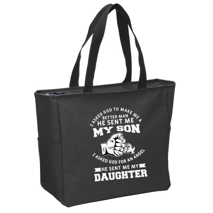 I Asked God To Make Me A Better Man He Sent Me my Son Zip Tote Bag