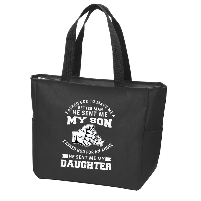 I Asked God To Make Me A Better Man He Sent Me my Son Zip Tote Bag