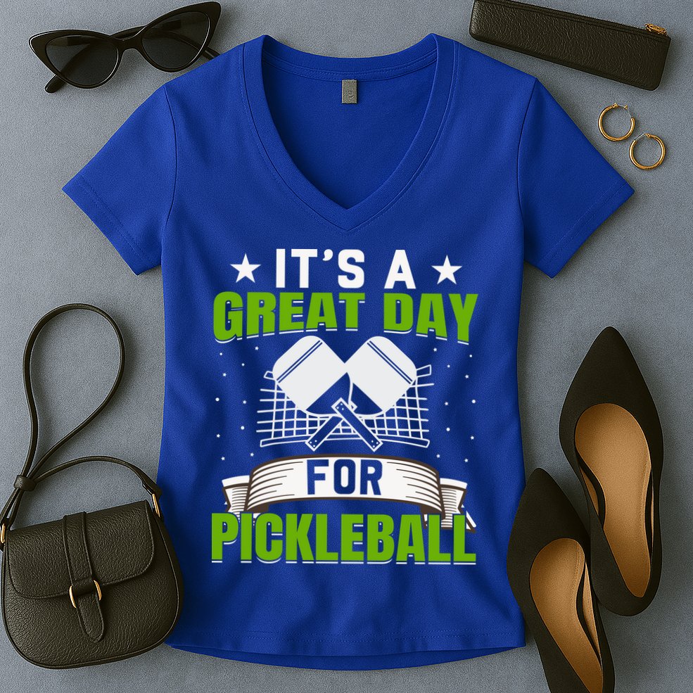 It's A Great Day Pickleball Paddle Gift Women's V-Neck T-Shirt