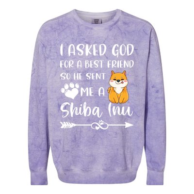 I Asked God For A True Friend He Sent Me A Shiba Inu Mom Cool Gift Colorblast Crewneck Sweatshirt