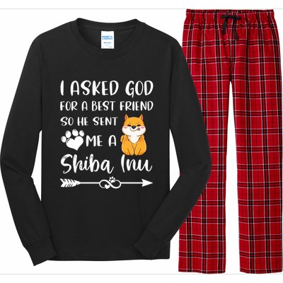 I Asked God For A True Friend He Sent Me A Shiba Inu Mom Cool Gift Long Sleeve Pajama Set