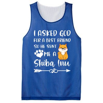 I Asked God For A True Friend He Sent Me A Shiba Inu Mom Cool Gift Mesh Reversible Basketball Jersey Tank