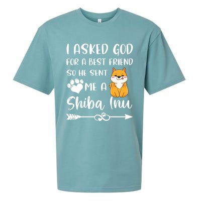 I Asked God For A True Friend He Sent Me A Shiba Inu Mom Cool Gift Sueded Cloud Jersey T-Shirt