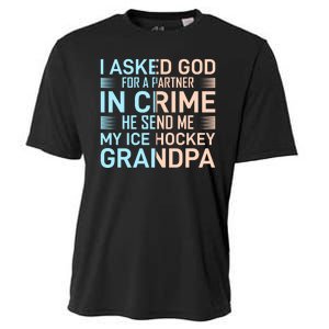 I Asked God For A Partner In Crime He Send Me My Ice Hockey Grandpa Cooling Performance Crew T-Shirt