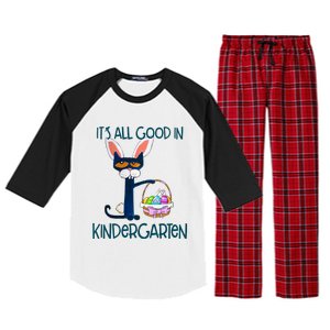 It's All Good In Kindergarten Funny Cat Bunny Costume Easter Day Easter Eggs Raglan Sleeve Pajama Set