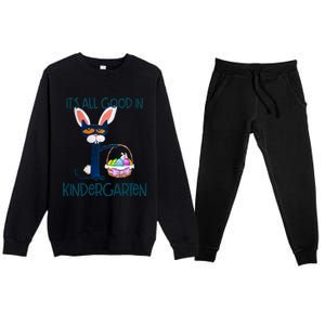 It's All Good In Kindergarten Funny Cat Bunny Costume Easter Day Easter Eggs Premium Crewneck Sweatsuit Set