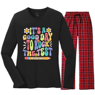 ItS A Good Day To Rock The Test Groovy Testing Motivation Women's Long Sleeve Flannel Pajama Set 