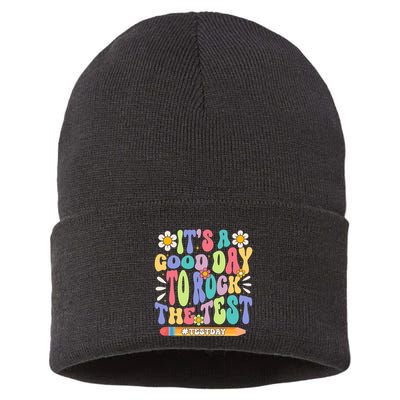 ItS A Good Day To Rock The Test Groovy Testing Motivation Sustainable Knit Beanie