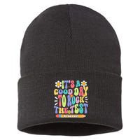 ItS A Good Day To Rock The Test Groovy Testing Motivation Sustainable Knit Beanie