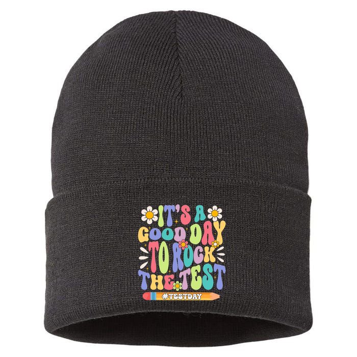 ItS A Good Day To Rock The Test Groovy Testing Motivation Sustainable Knit Beanie