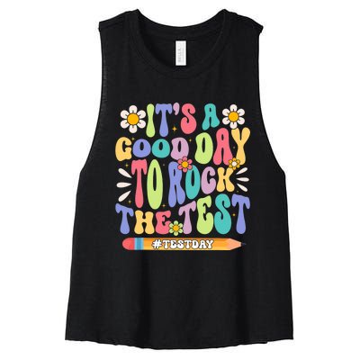 ItS A Good Day To Rock The Test Groovy Testing Motivation Women's Racerback Cropped Tank