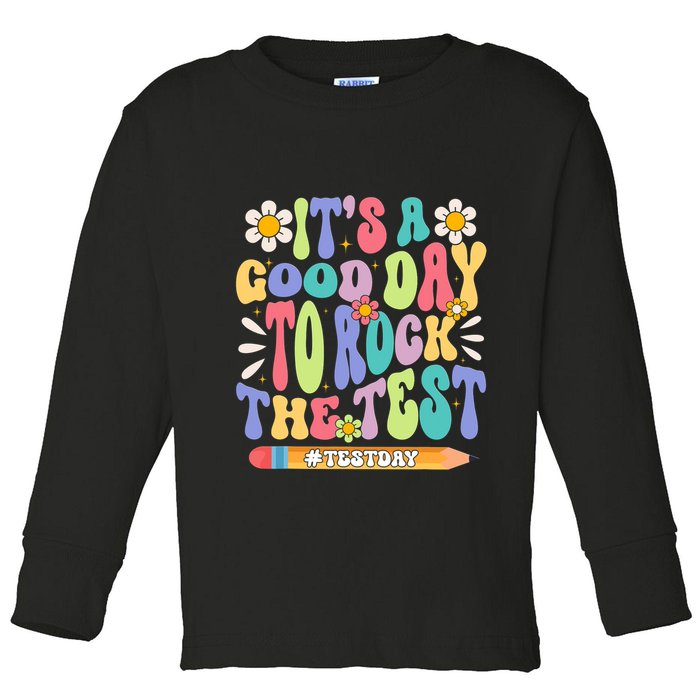 ItS A Good Day To Rock The Test Groovy Testing Motivation Toddler Long Sleeve Shirt