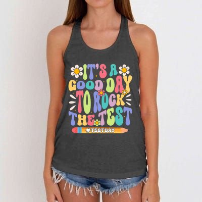 ItS A Good Day To Rock The Test Groovy Testing Motivation Women's Knotted Racerback Tank