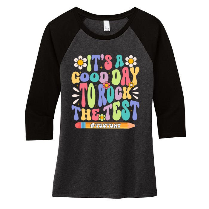 ItS A Good Day To Rock The Test Groovy Testing Motivation Women's Tri-Blend 3/4-Sleeve Raglan Shirt