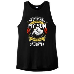 I Asked God To Make Me A Better Man He Sent Me My Son Ladies PosiCharge Tri-Blend Wicking Tank