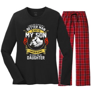 I Asked God To Make Me A Better Man He Sent Me My Son Women's Long Sleeve Flannel Pajama Set 