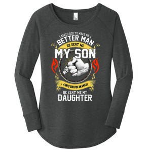 I Asked God To Make Me A Better Man He Sent Me My Son Women's Perfect Tri Tunic Long Sleeve Shirt