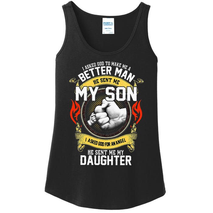 I Asked God To Make Me A Better Man He Sent Me My Son Ladies Essential Tank