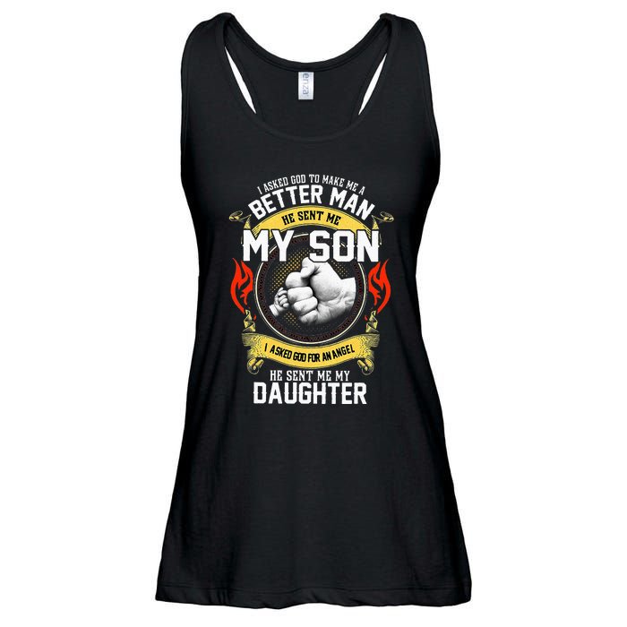 I Asked God To Make Me A Better Man He Sent Me My Son Ladies Essential Flowy Tank