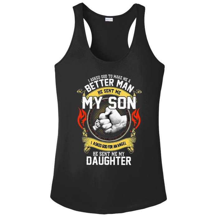 I Asked God To Make Me A Better Man He Sent Me My Son Ladies PosiCharge Competitor Racerback Tank