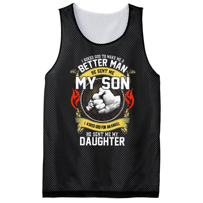 I Asked God To Make Me A Better Man He Sent Me My Son Mesh Reversible Basketball Jersey Tank