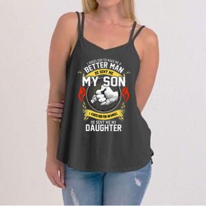 I Asked God To Make Me A Better Man He Sent Me My Son Women's Strappy Tank