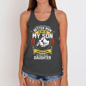 I Asked God To Make Me A Better Man He Sent Me My Son Women's Knotted Racerback Tank