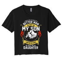 I Asked God To Make Me A Better Man He Sent Me My Son Women's Crop Top Tee