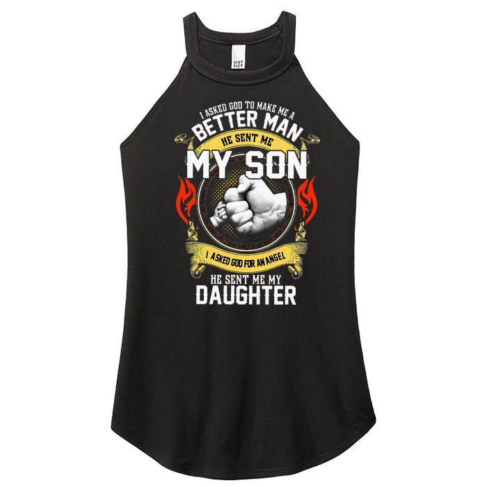 I Asked God To Make Me A Better Man He Sent Me My Son Women's Perfect Tri Rocker Tank