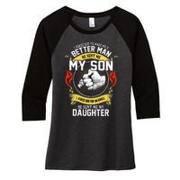 I Asked God To Make Me A Better Man He Sent Me My Son Women's Tri-Blend 3/4-Sleeve Raglan Shirt