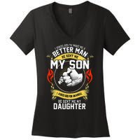 I Asked God To Make Me A Better Man He Sent Me My Son Women's V-Neck T-Shirt