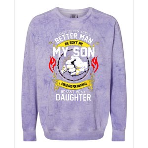 I Asked God To Make Me A Better Man He Sent Me My Son Colorblast Crewneck Sweatshirt