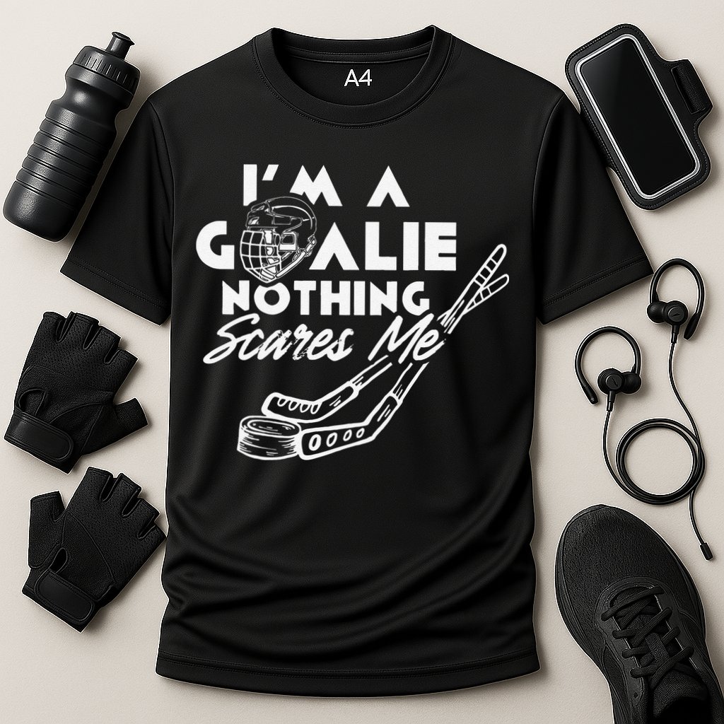 I'm A Goalie Nothing Scares Me Team Player Ice Hockey Puck Cooling Performance Crew T-Shirt