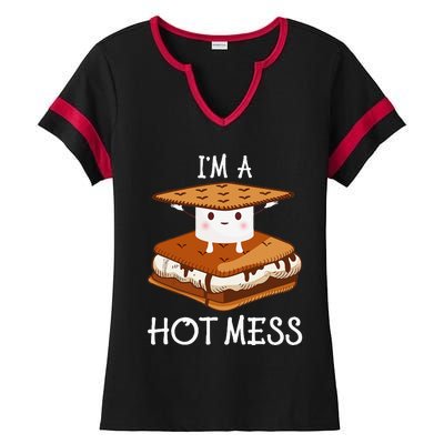 IM A Hot Mess Smores Camping Lover Marshmallow Smores Ladies Halftime Notch Neck Tee