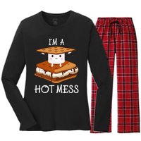 IM A Hot Mess Smores Camping Lover Marshmallow Smores Women's Long Sleeve Flannel Pajama Set 