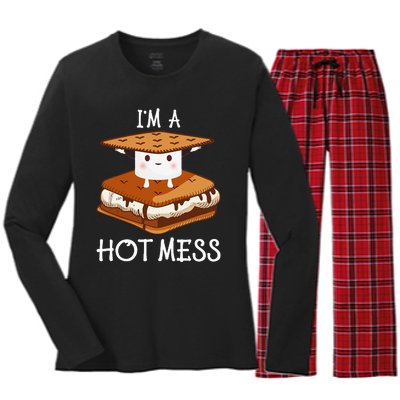 IM A Hot Mess Smores Camping Lover Marshmallow Smores Women's Long Sleeve Flannel Pajama Set 