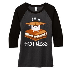 IM A Hot Mess Smores Camping Lover Marshmallow Smores Women's Tri-Blend 3/4-Sleeve Raglan Shirt