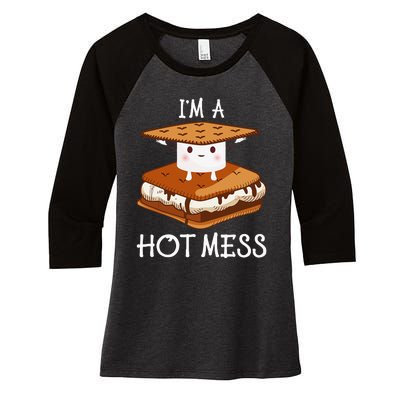 IM A Hot Mess Smores Camping Lover Marshmallow Smores Women's Tri-Blend 3/4-Sleeve Raglan Shirt